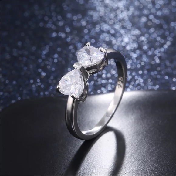 Heart Cut 925 Silver Knot Bow Style Sapphire Ring - Picture 5 of 6